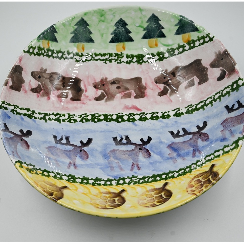 Zrike Italy Cabin Fever Ciao Italya Bellini Pasta Bowl Bear Moose Pinecone Bowl